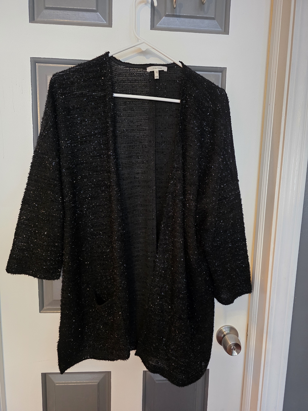Maurices Black Open-Front Sparkle Cardigan